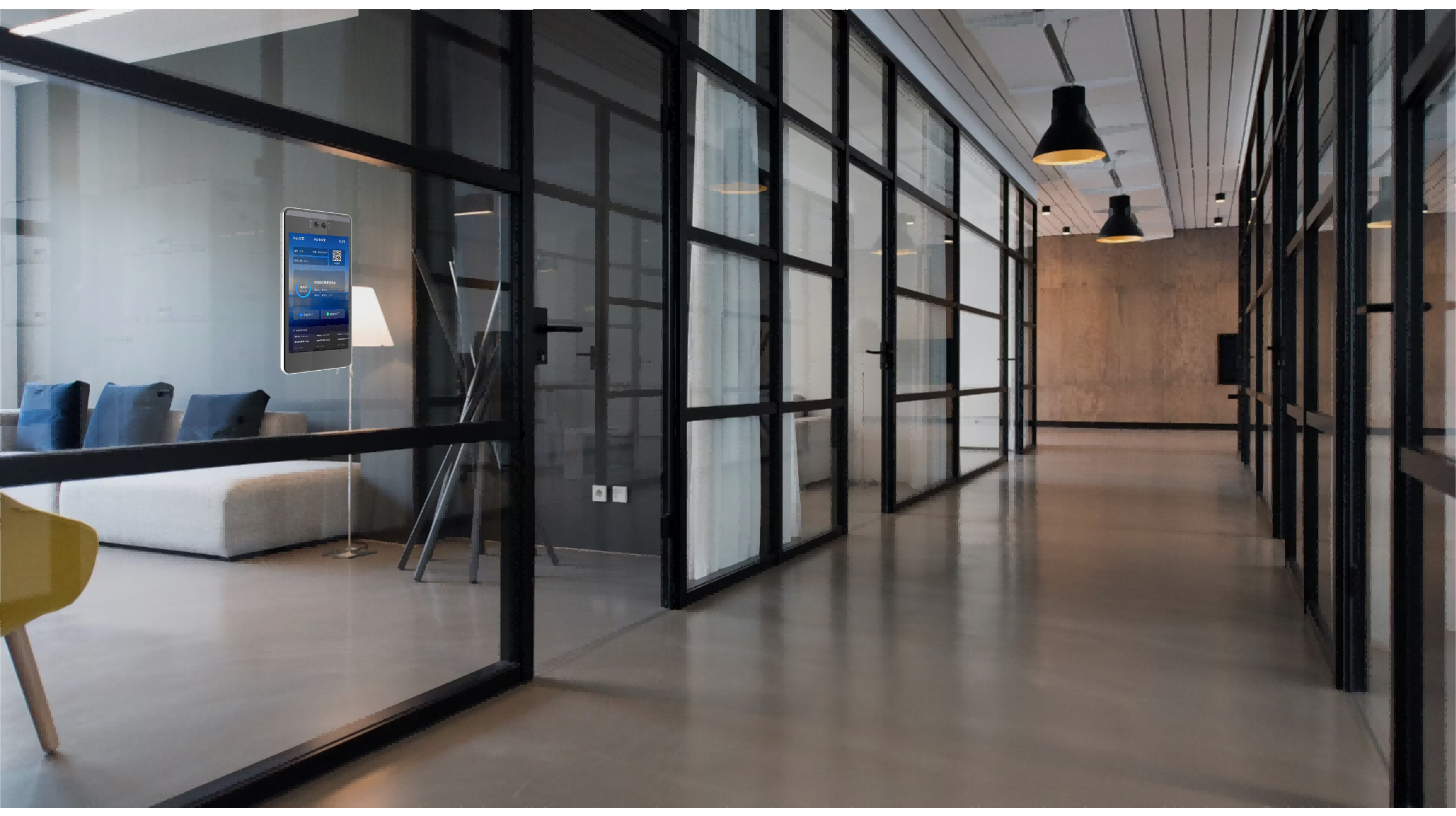 智慧会议室 办公走廊场景 辅创科技 智能门禁终端 智慧办公空间
